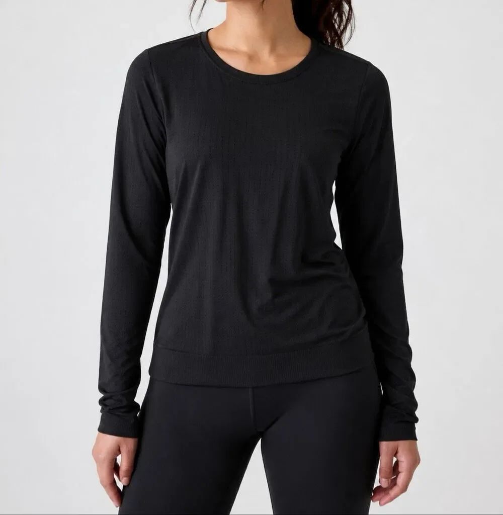 Athleta Black Long Sleeve Performance Top Estimated Size M Athletic Shirt